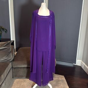 Women’s Purple Chiffon 3 Piece Pants Suit Mother of the Bride Plus Size 16 NEW